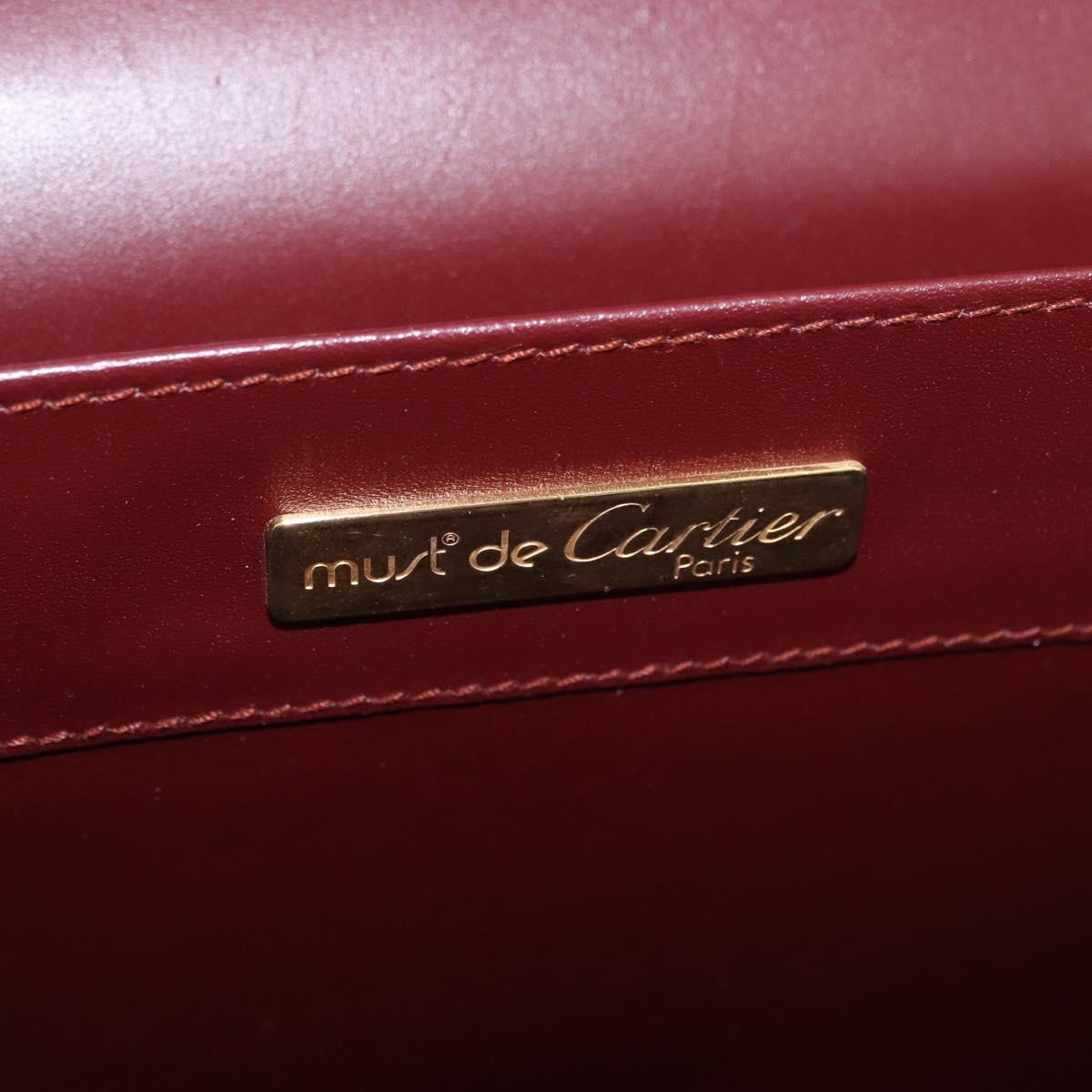 CARTIER Must Line Business Bag Leather Bordeaux Gold Auth 188470A