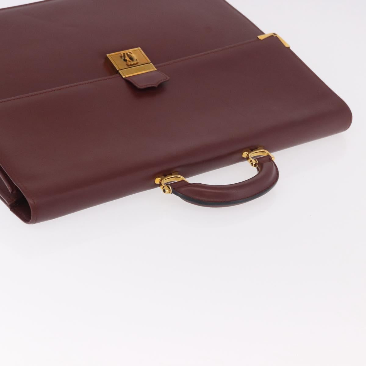 CARTIER Must Line Business Bag Leather Bordeaux Gold Auth 188470A