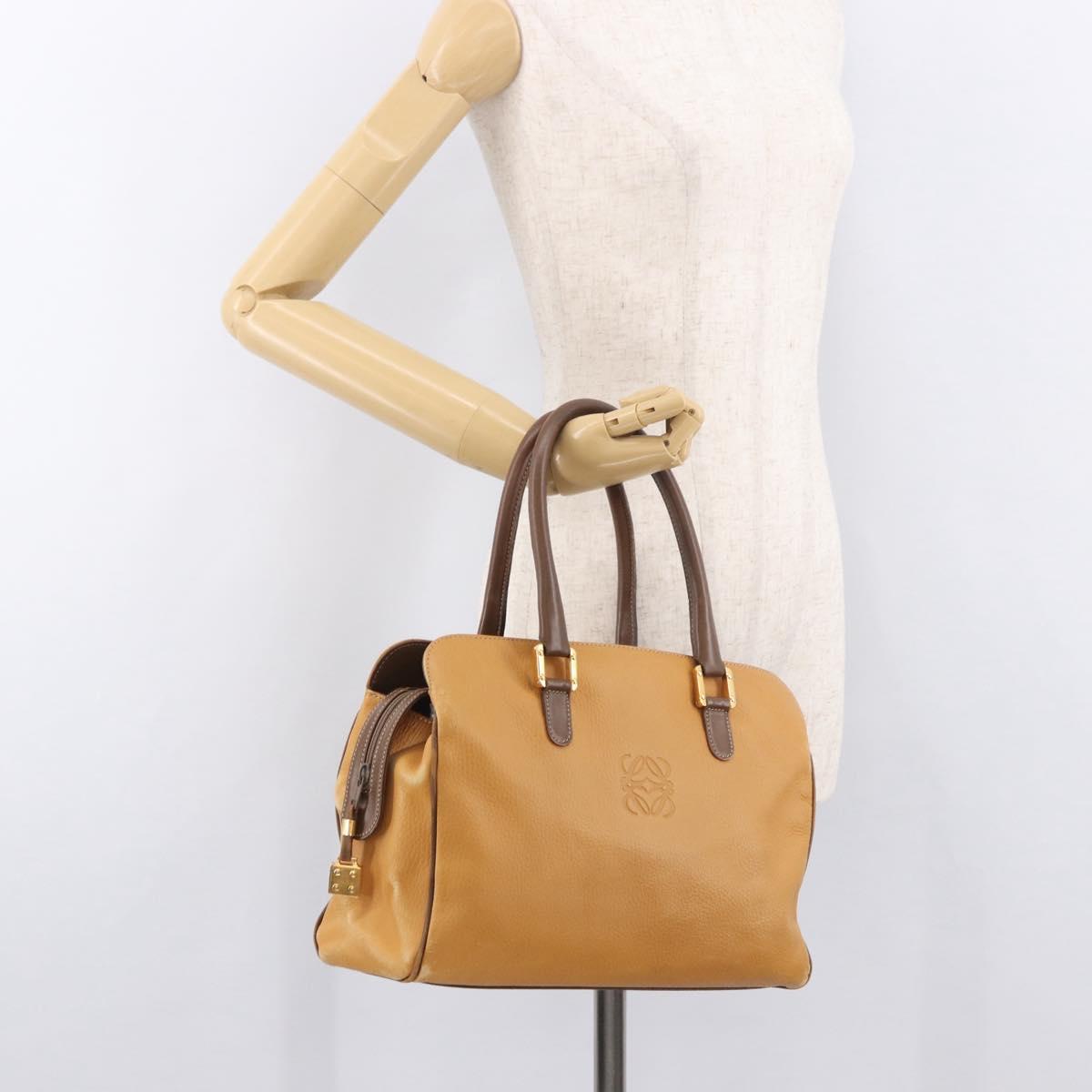 LOEWE Anagram Hand Bag Leather Yellow Gold Auth 188471A