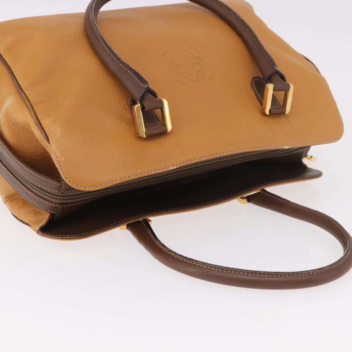 LOEWE Anagram Hand Bag Leather Yellow Gold Auth 188471A