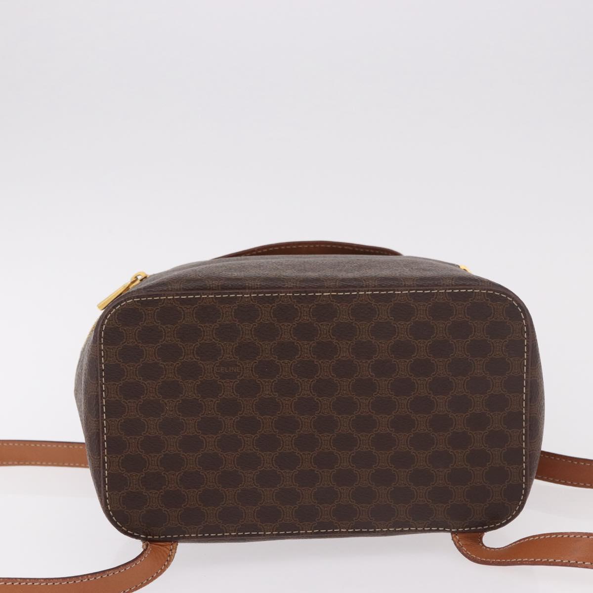 CELINE Macadam Canvas Backpack PVC Leather Brown Gold Auth 188472V