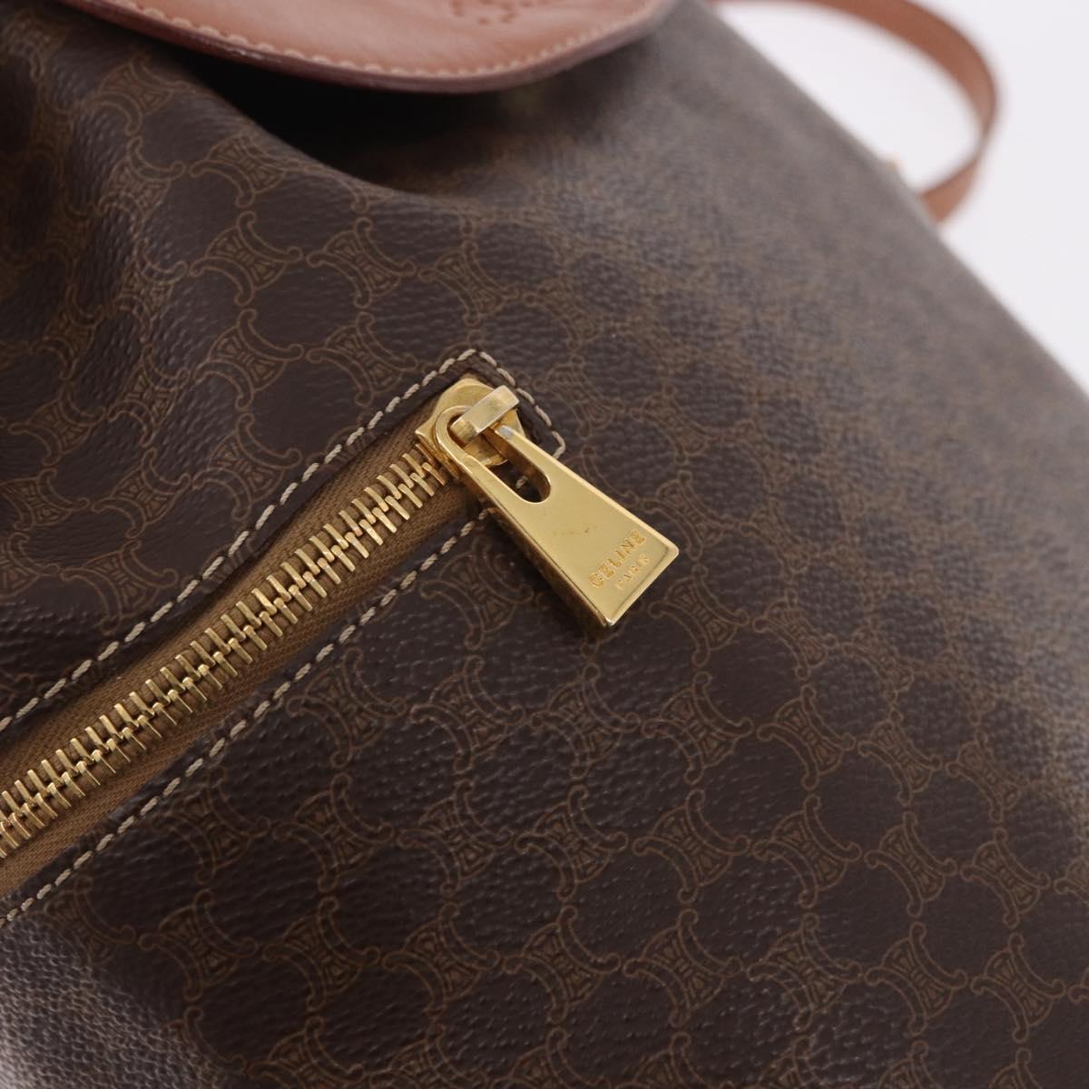 CELINE Macadam Canvas Backpack PVC Leather Brown Gold Auth 188472V