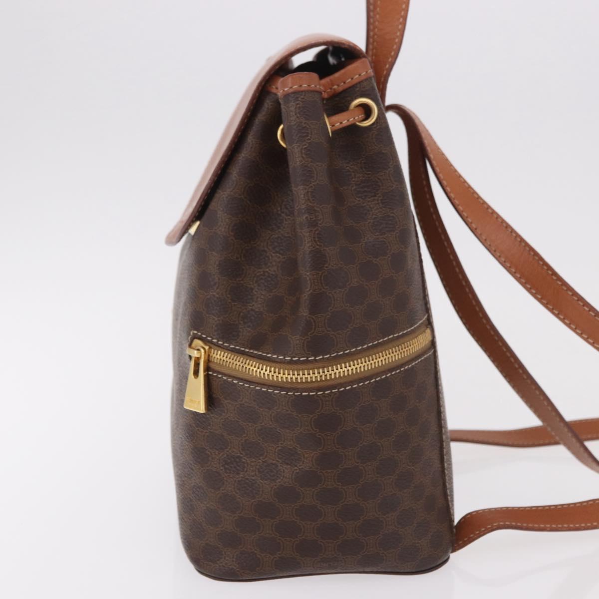 CELINE Macadam Canvas Backpack PVC Leather Brown Gold Auth 188472V