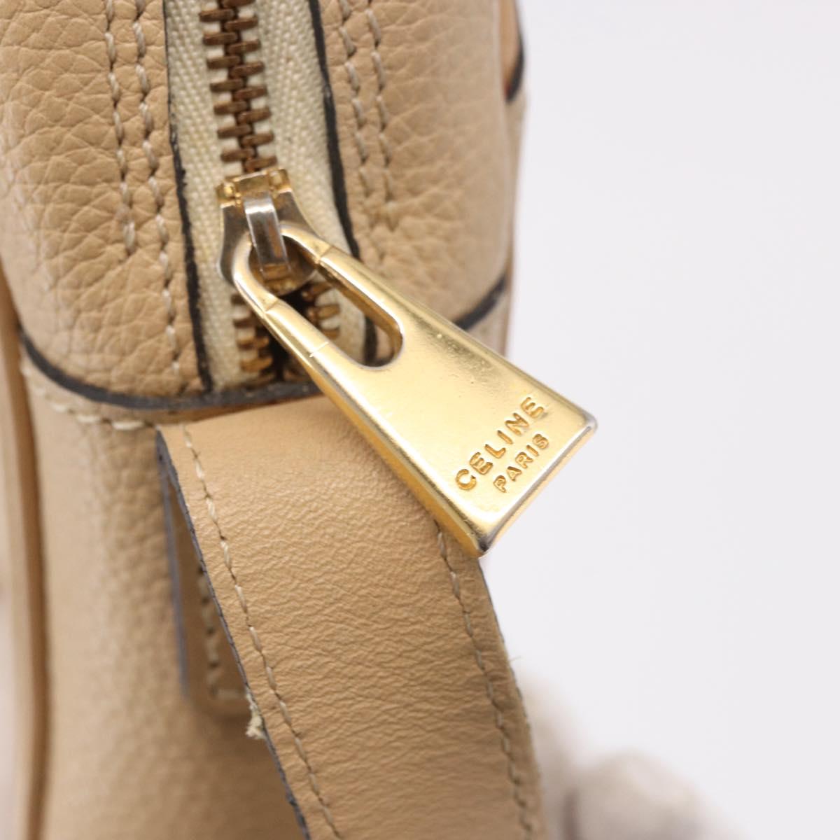 CELINE Shoulder Bag Leather Beige Gold Auth 188477
