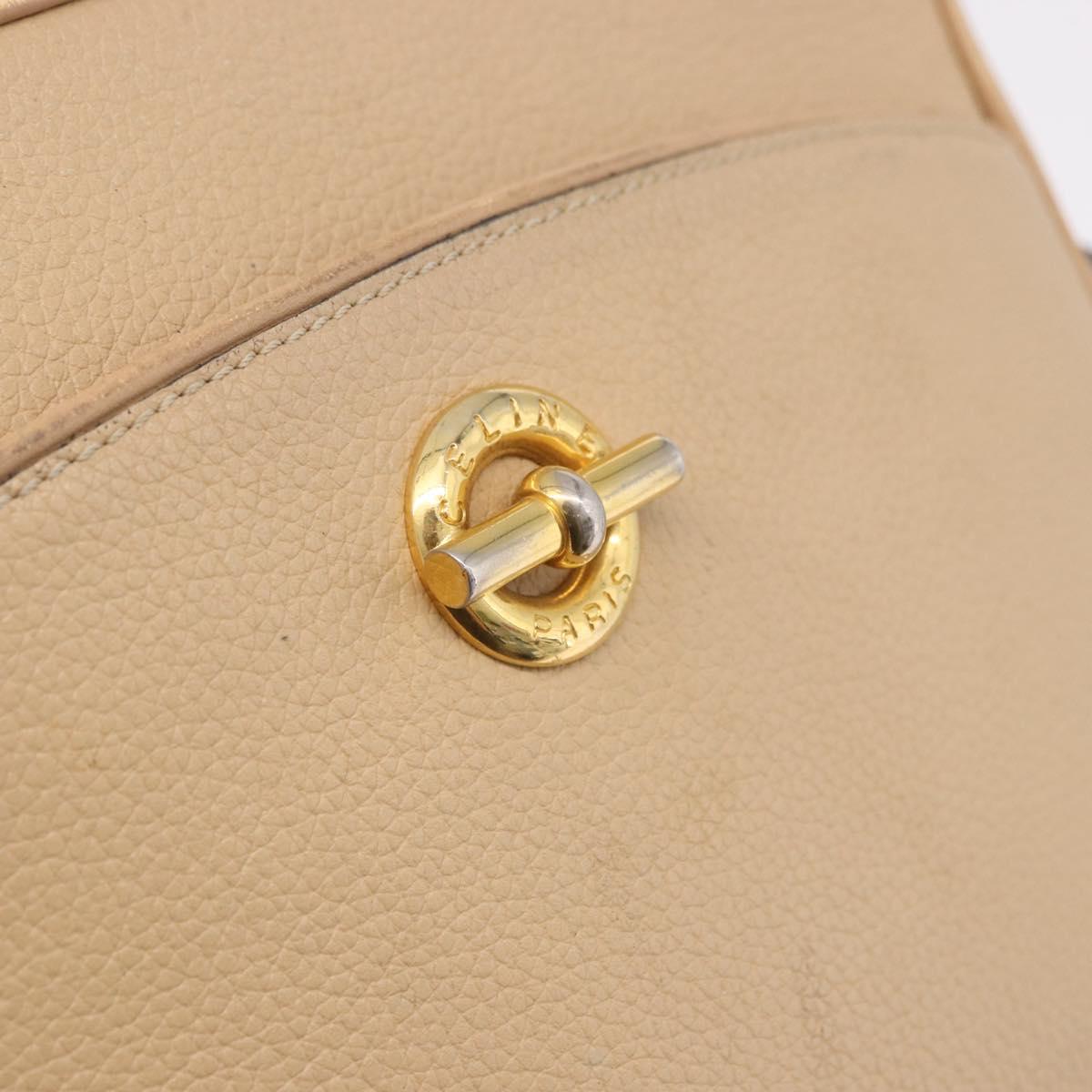 CELINE Shoulder Bag Leather Beige Gold Auth 188477