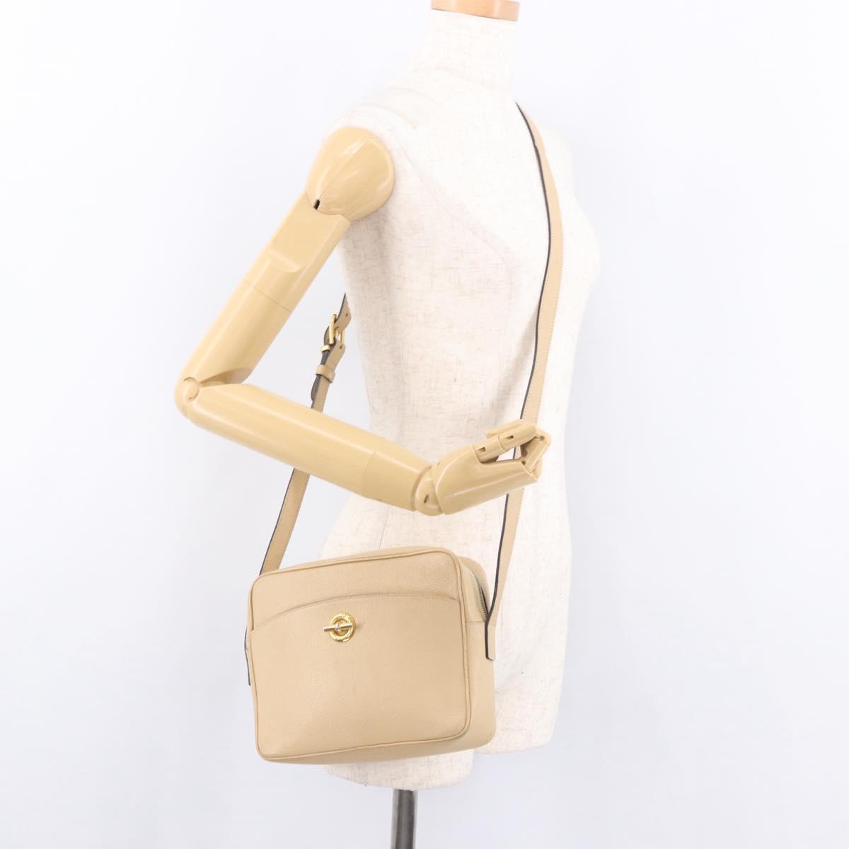 CELINE Shoulder Bag Leather Beige Gold Auth 188477