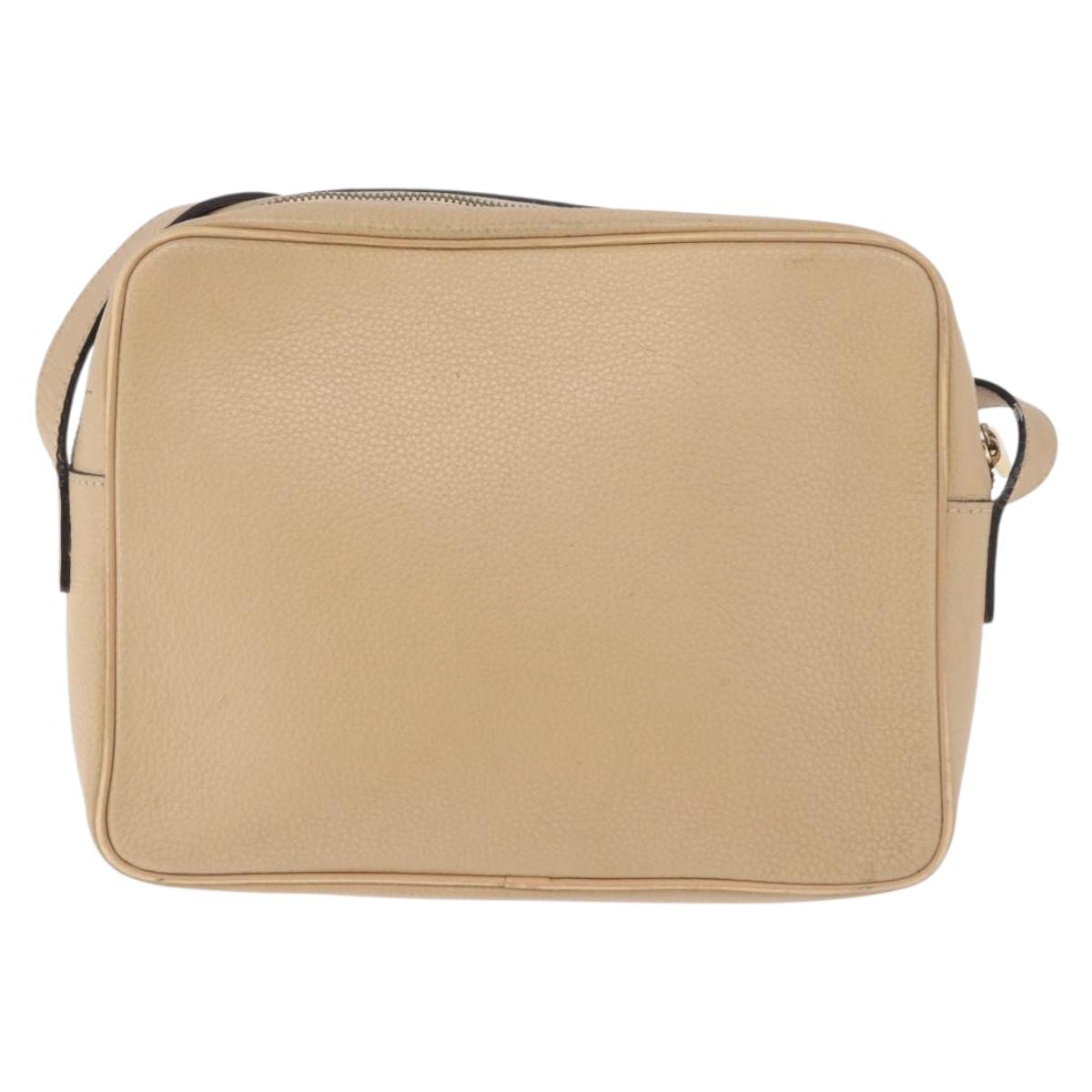 CELINE Shoulder Bag Leather Beige Gold Auth 188477