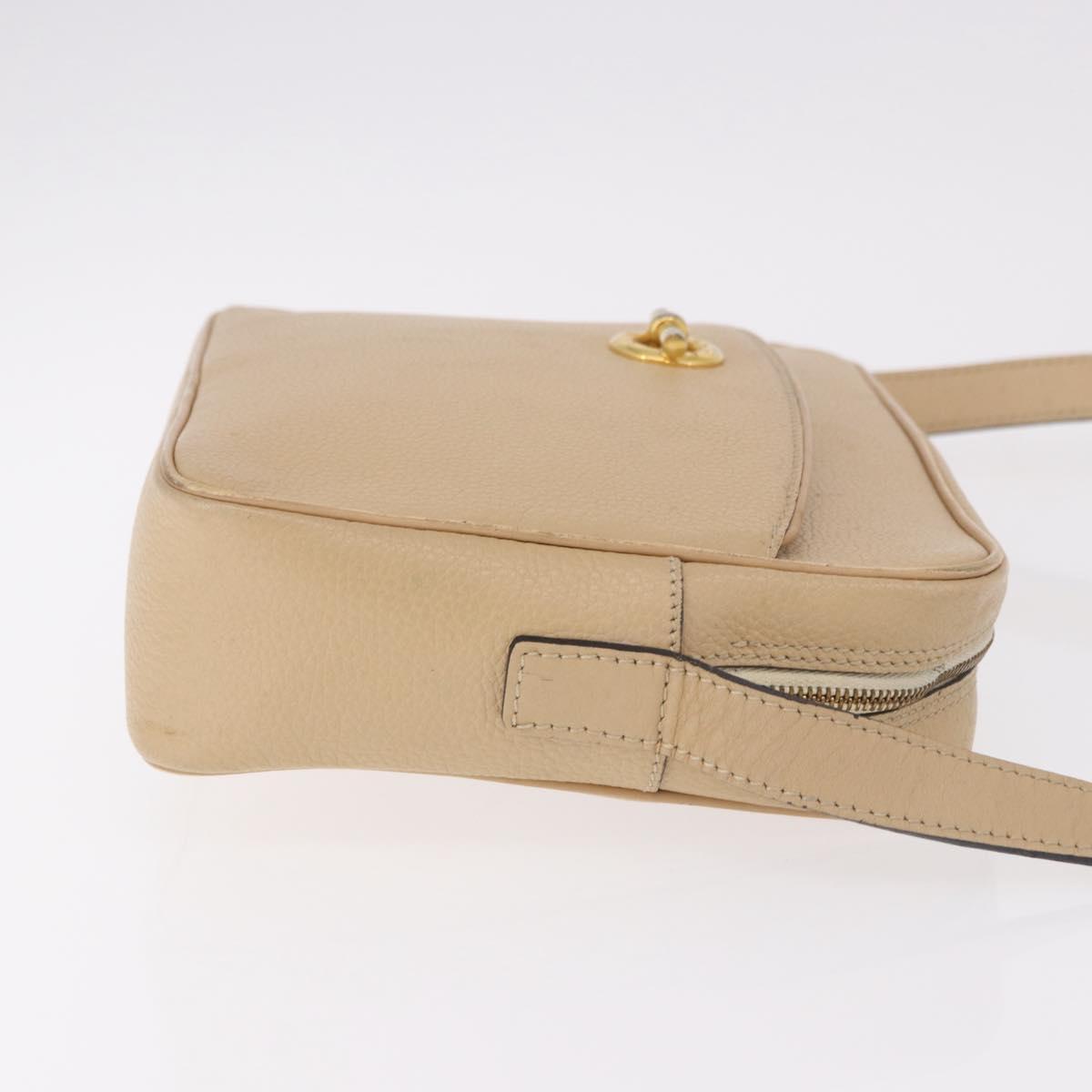 CELINE Shoulder Bag Leather Beige Gold Auth 188477