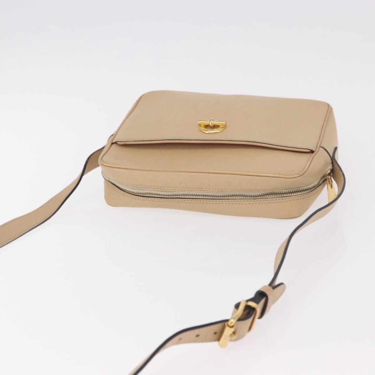 CELINE Shoulder Bag Leather Beige Gold Auth 188477
