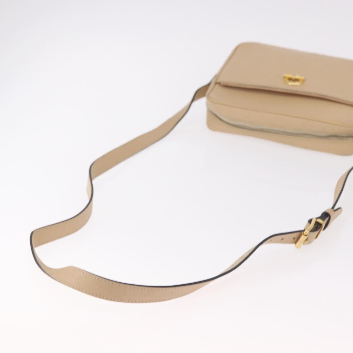 CELINE Shoulder Bag Leather Beige Gold Auth 188477