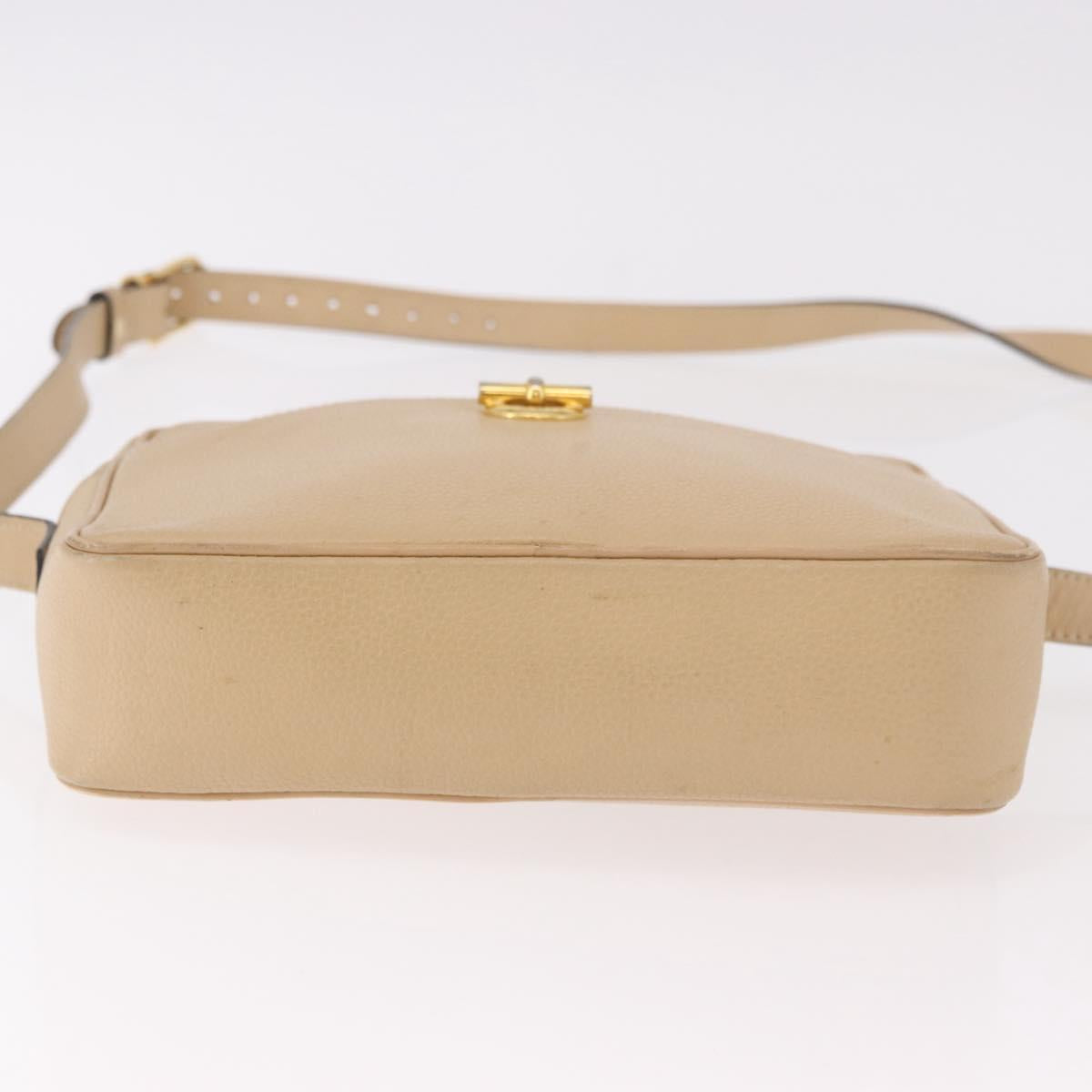 CELINE Shoulder Bag Leather Beige Gold Auth 188477