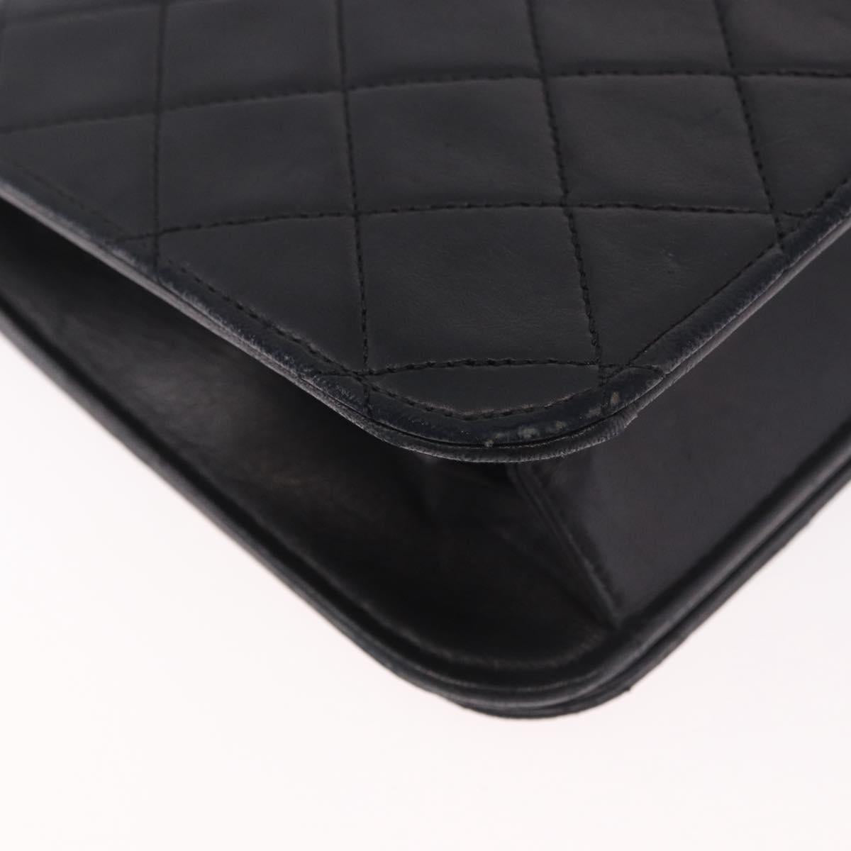 CHANEL Matelasse Single Flap Chain Bag Lamb Skin Black Gold CC Auth 188478