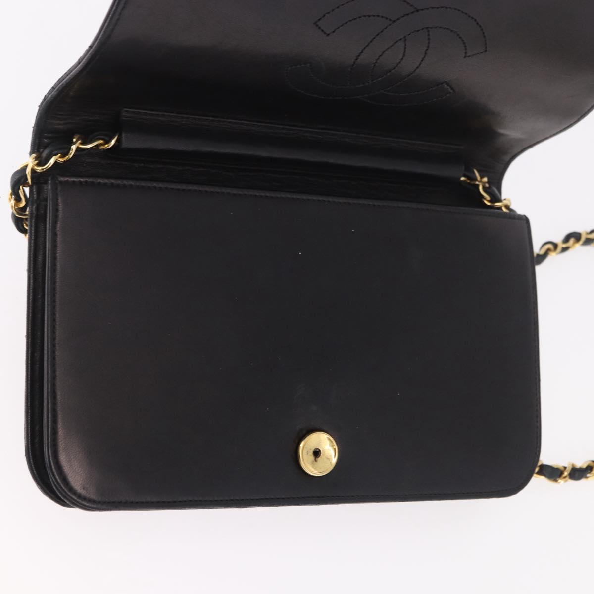 CHANEL Matelasse Single Flap Chain Bag Lamb Skin Black Gold CC Auth 188478