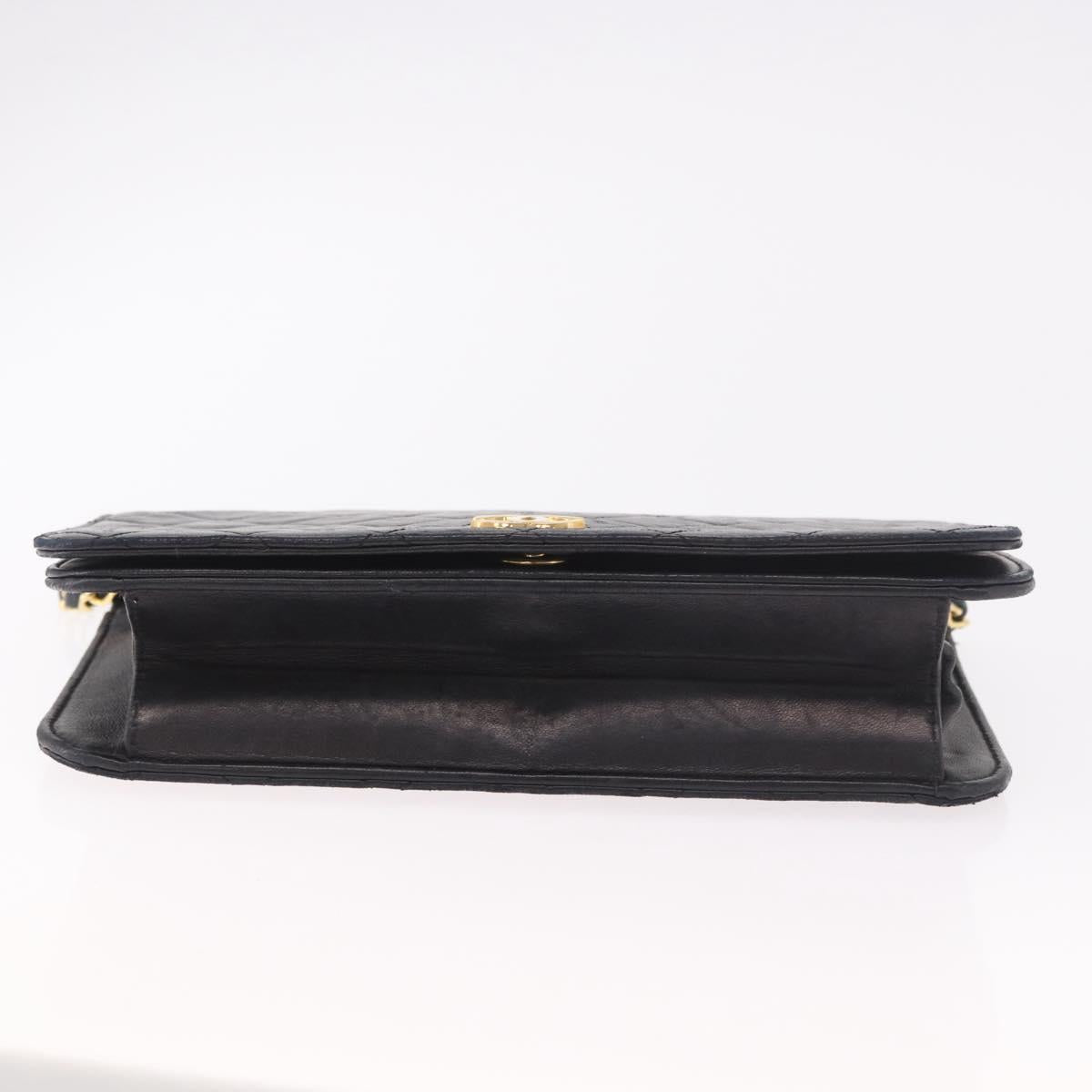 CHANEL Matelasse Single Flap Chain Bag Lamb Skin Black Gold CC Auth 188478