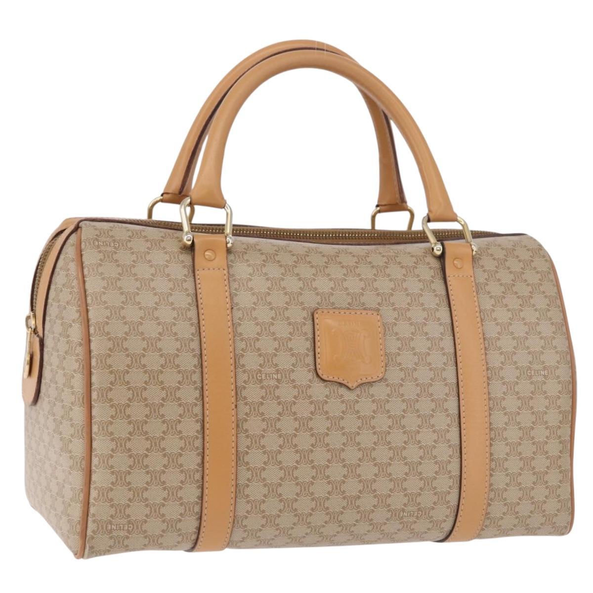 CELINE Macadam Canvas Boston Bag PVC Beige Gold Auth 188481V