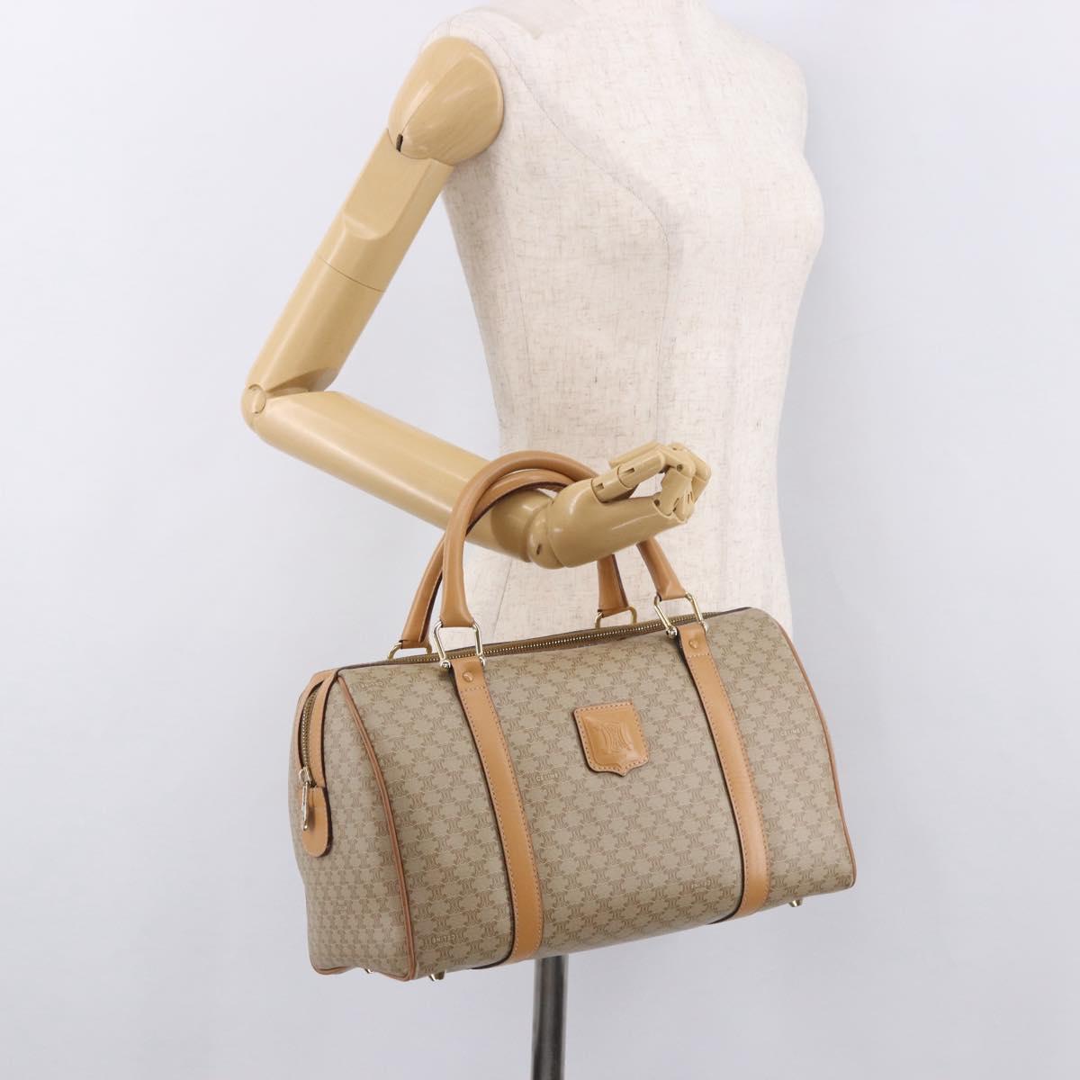 CELINE Macadam Canvas Boston Bag PVC Beige Gold Auth 188481V