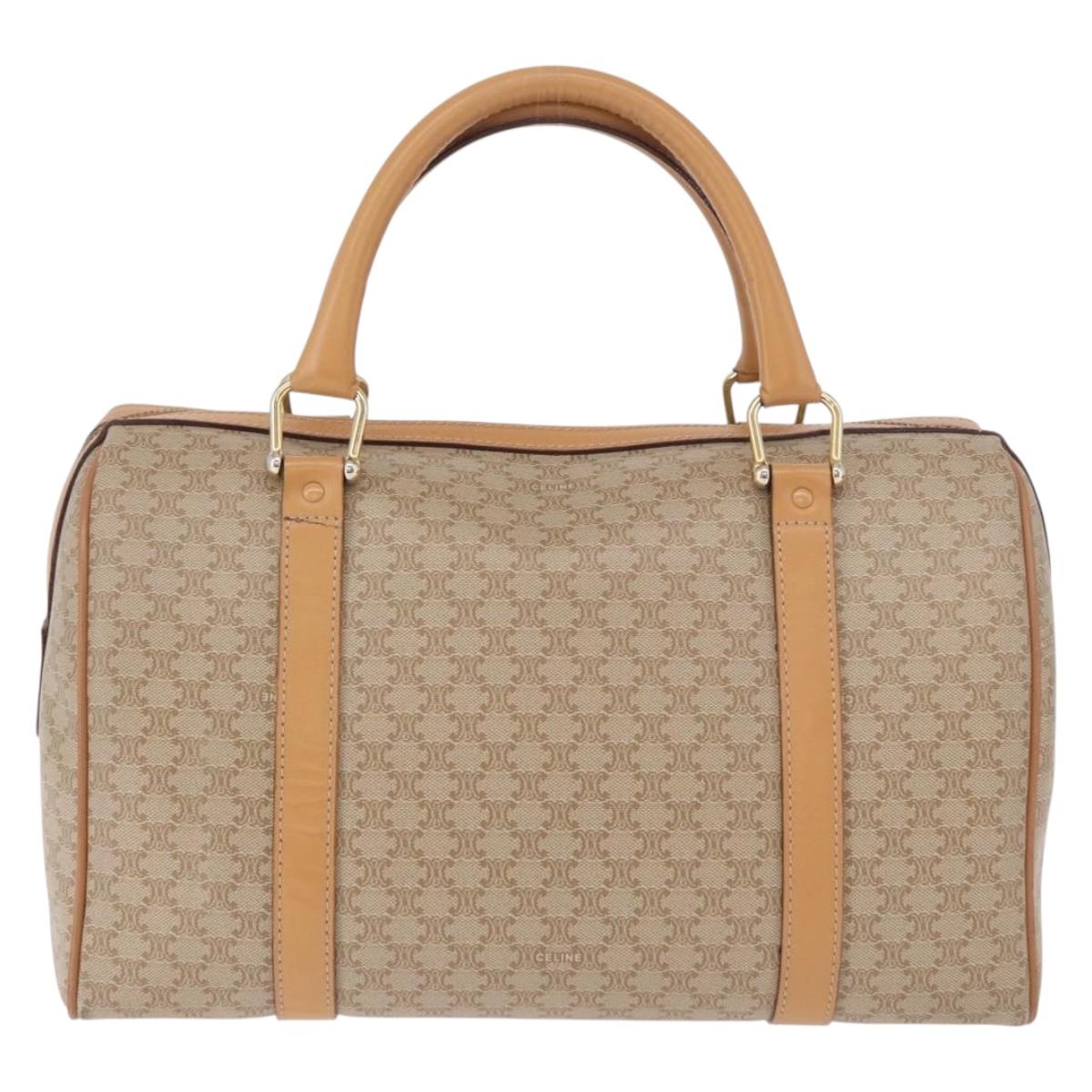 CELINE Macadam Canvas Boston Bag PVC Beige Gold Auth 188481V