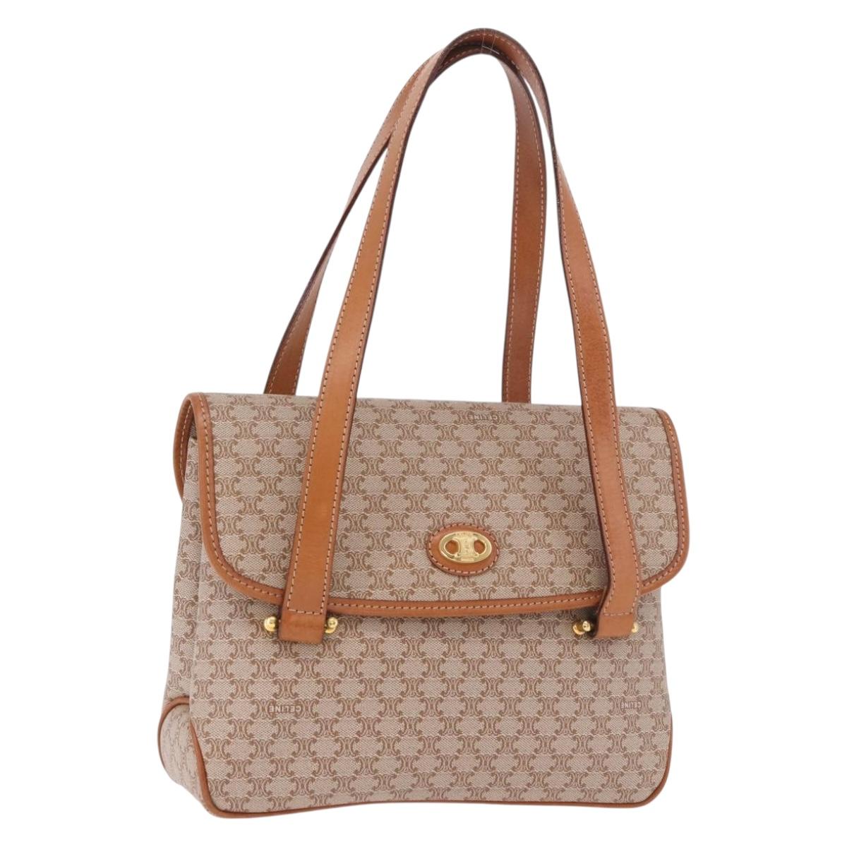 CELINE Macadam Canvas Tote Bag PVC Beige Gold Auth 188484A