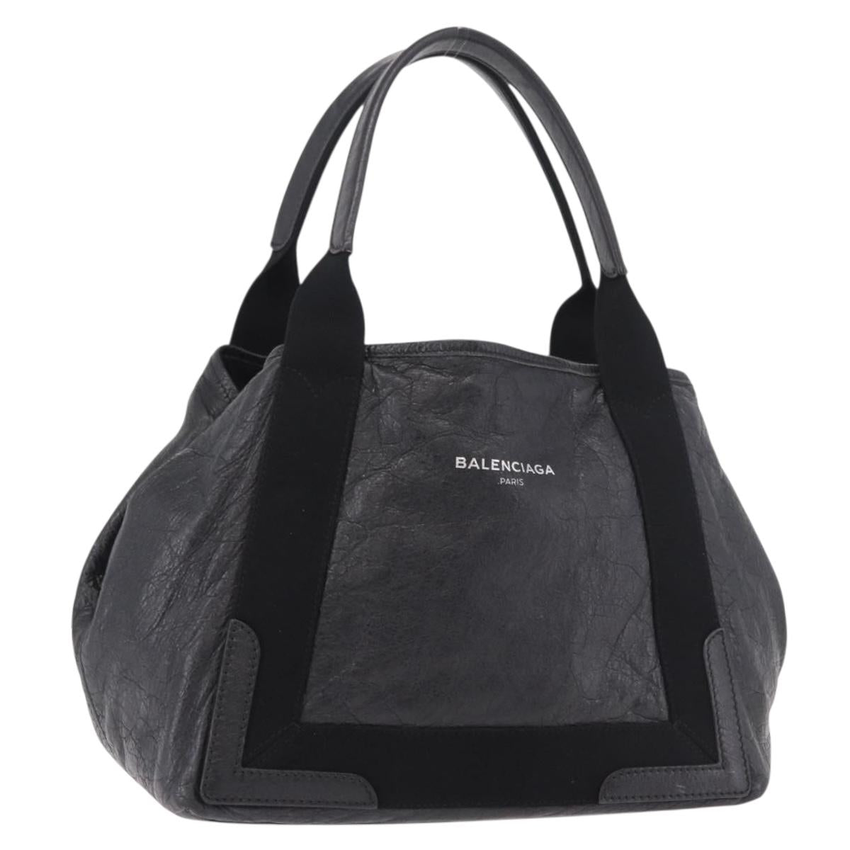 BALENCIAGA Navy Cabas S Hand Bag Leather Black Silver 339933 Auth 188486A