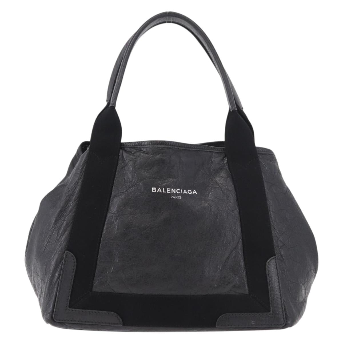 BALENCIAGA Navy Cabas S Hand Bag Leather Black Silver 339933 Auth 188486A