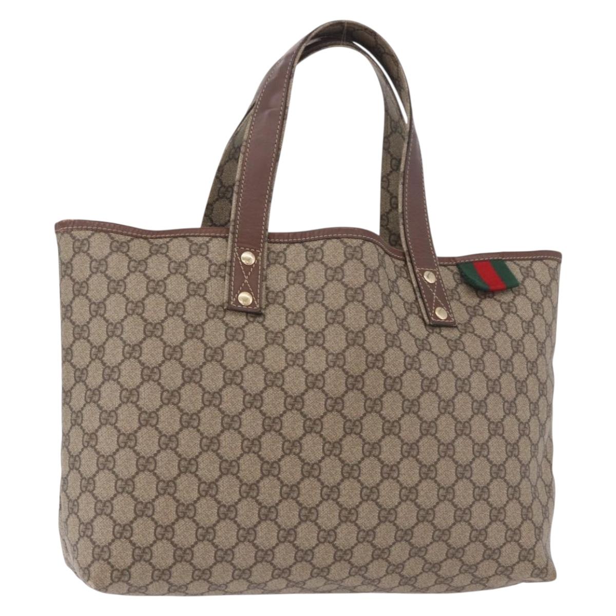 GUCCI GG Supreme Web Sherry Line Tote Bag PVC Beige Gold 211134 Auth 188490