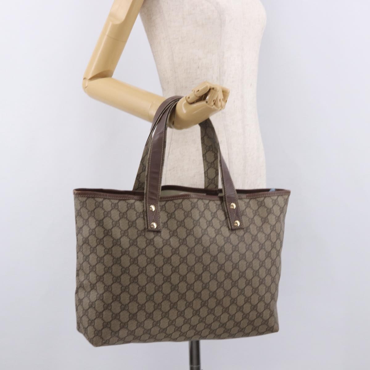 GUCCI GG Supreme Web Sherry Line Tote Bag PVC Beige Gold 211134 Auth 188490