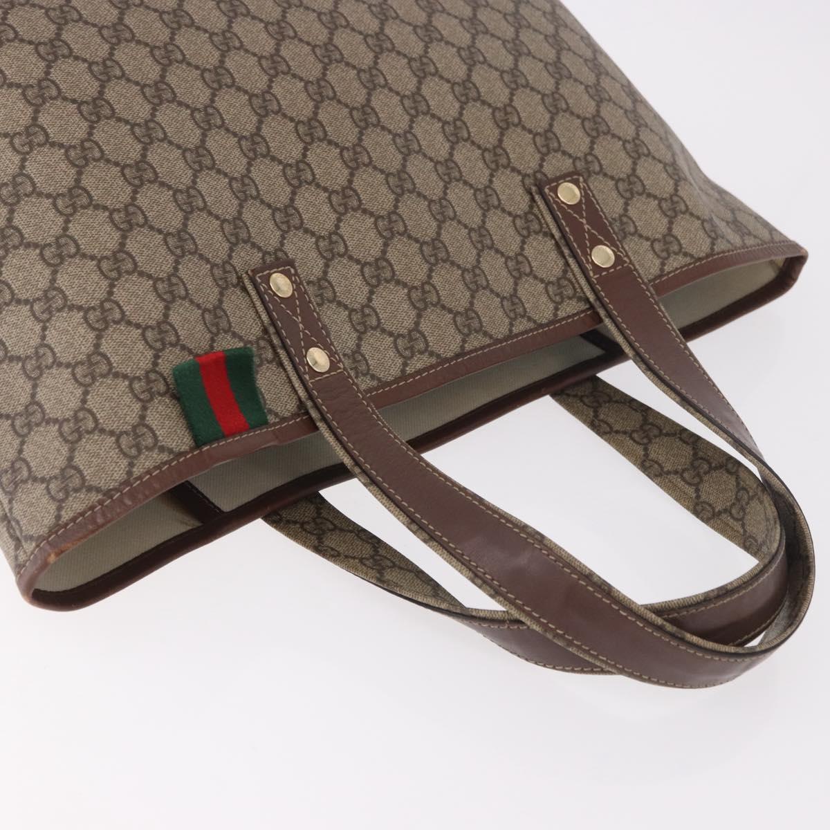 GUCCI GG Supreme Web Sherry Line Tote Bag PVC Beige Gold 211134 Auth 188490