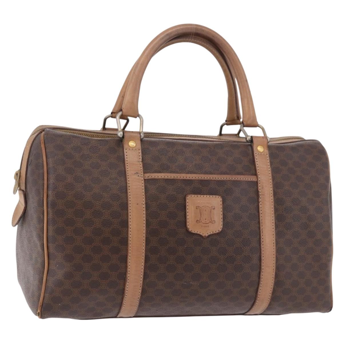 CELINE Macadam Canvas Boston Bag PVC Leather Brown Gold Auth 188493
