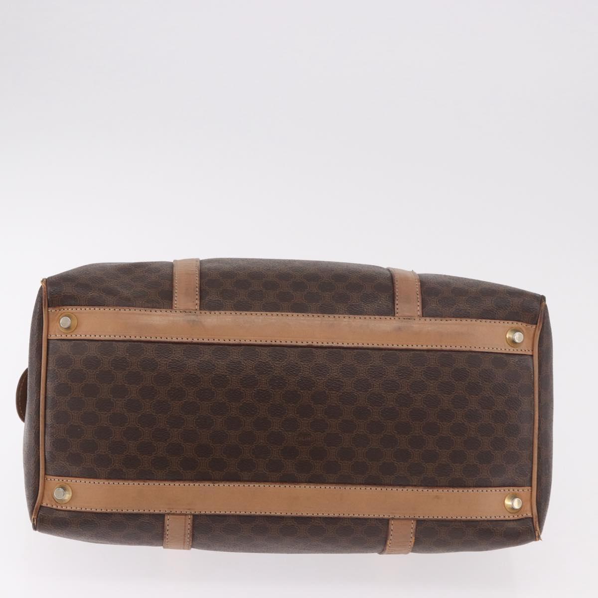 CELINE Macadam Canvas Boston Bag PVC Leather Brown Gold Auth 188493