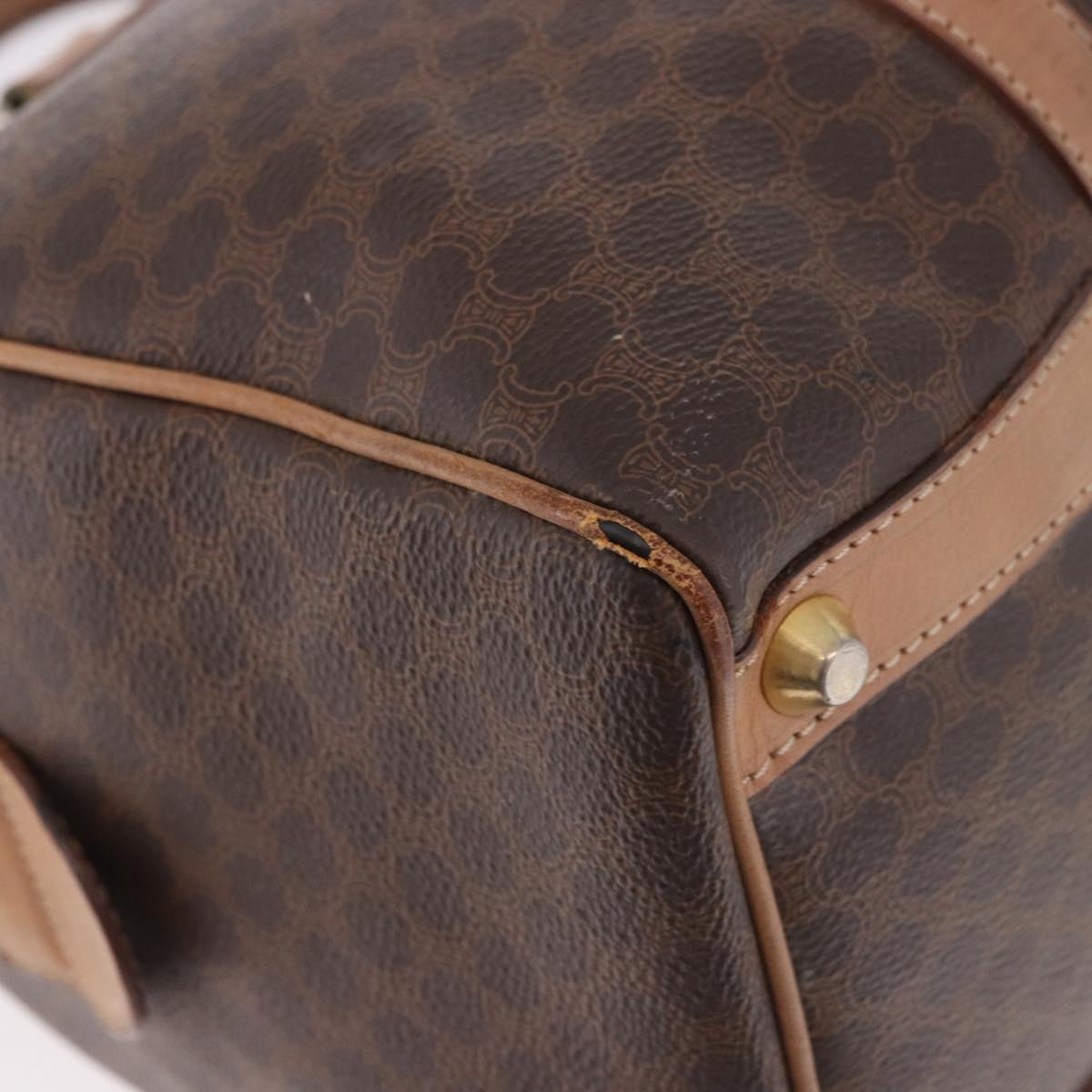 CELINE Macadam Canvas Boston Bag PVC Leather Brown Gold Auth 188493