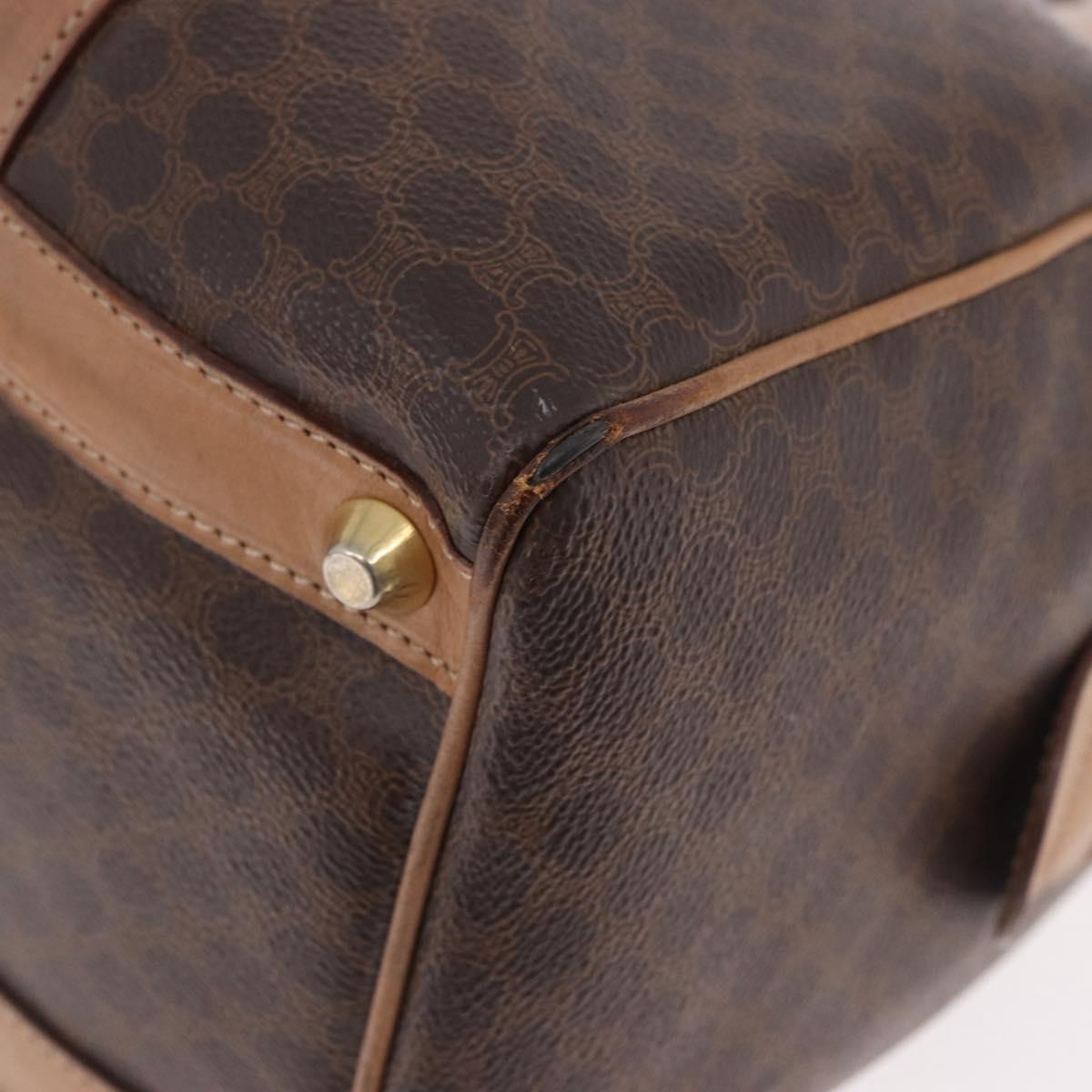 CELINE Macadam Canvas Boston Bag PVC Leather Brown Gold Auth 188493