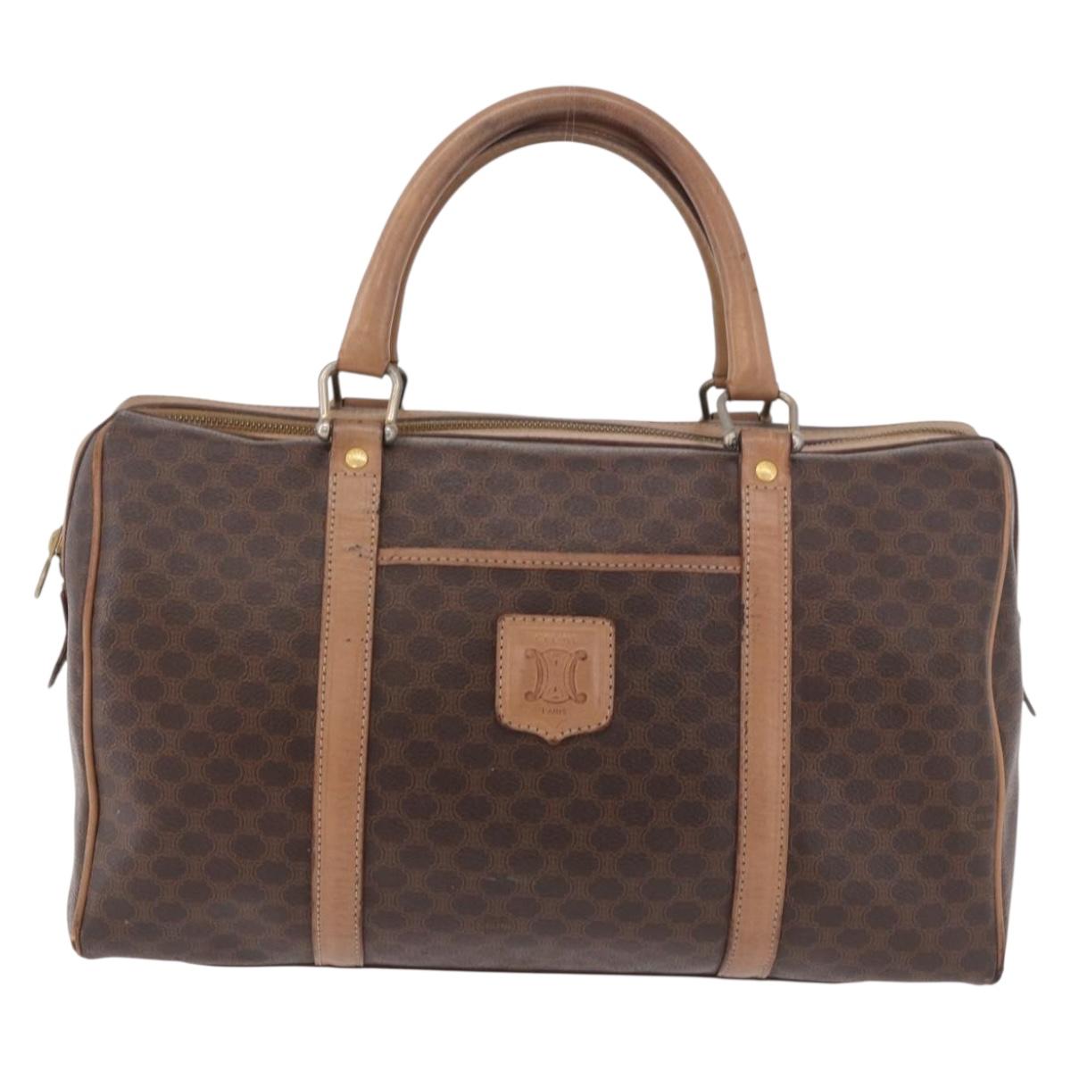 CELINE Macadam Canvas Boston Bag PVC Leather Brown Gold Auth 188493