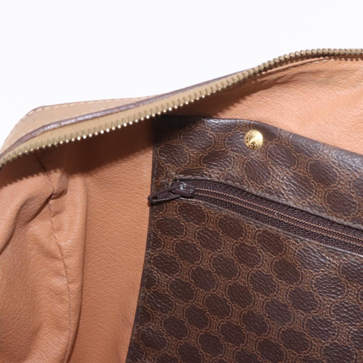 CELINE Macadam Canvas Boston Bag PVC Leather Brown Gold Auth 188493
