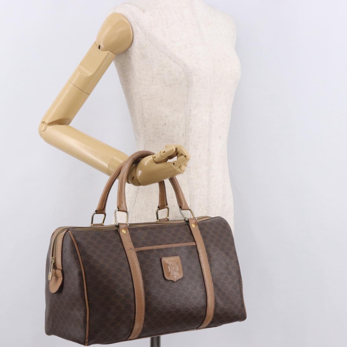 CELINE Macadam Canvas Boston Bag PVC Leather Brown Gold Auth 188493