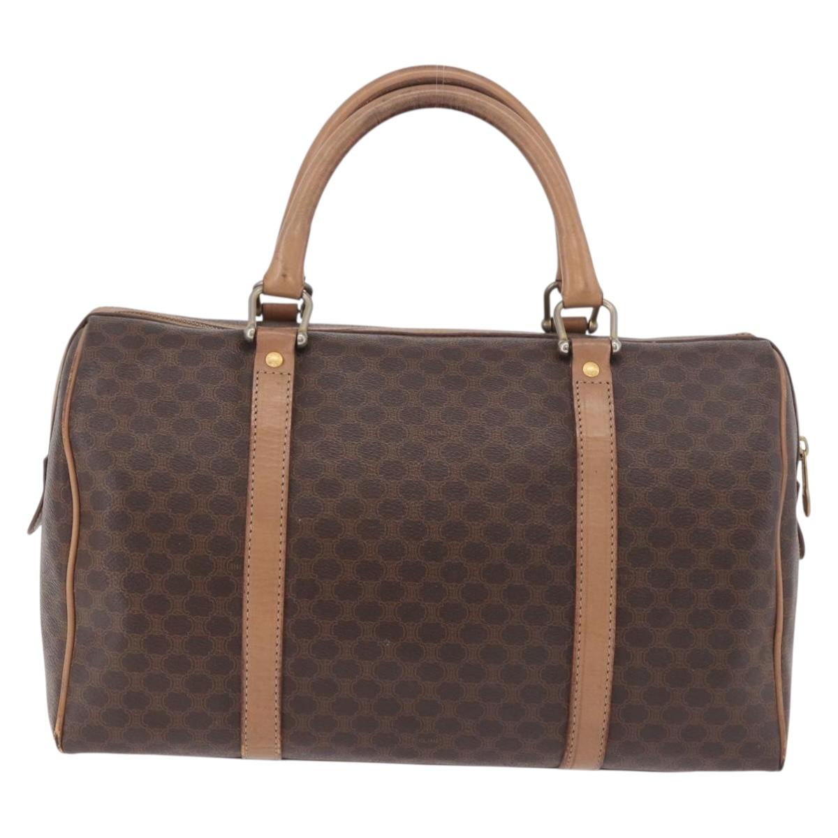CELINE Macadam Canvas Boston Bag PVC Leather Brown Gold Auth 188493