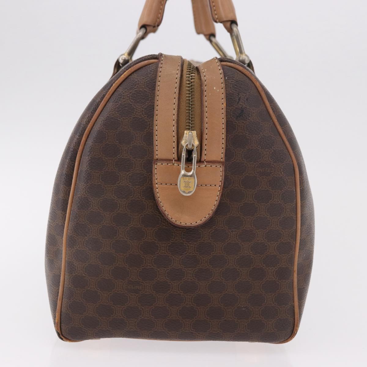 CELINE Macadam Canvas Boston Bag PVC Leather Brown Gold Auth 188493