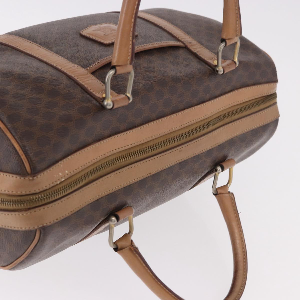 CELINE Macadam Canvas Boston Bag PVC Leather Brown Gold Auth 188493