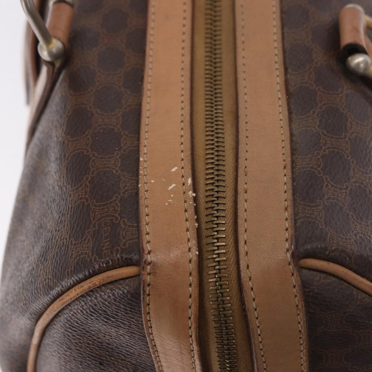 CELINE Macadam Canvas Boston Bag PVC Leather Brown Gold Auth 188493