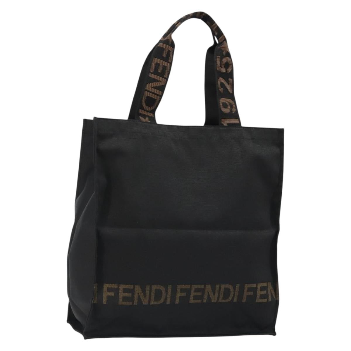 FENDI Hand Bag Canvas Black Gold Auth 188494A