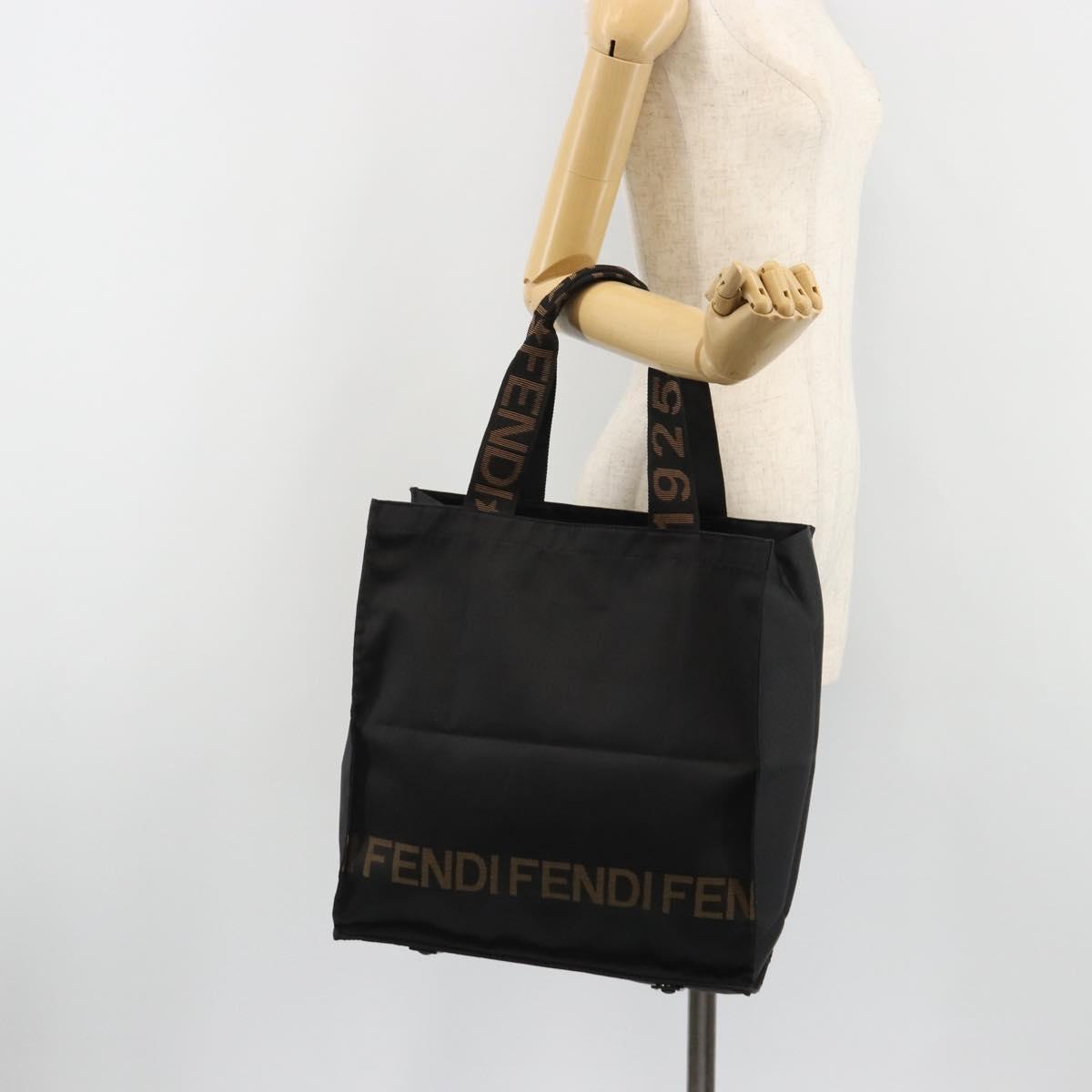 FENDI Hand Bag Canvas Black Gold Auth 188494A