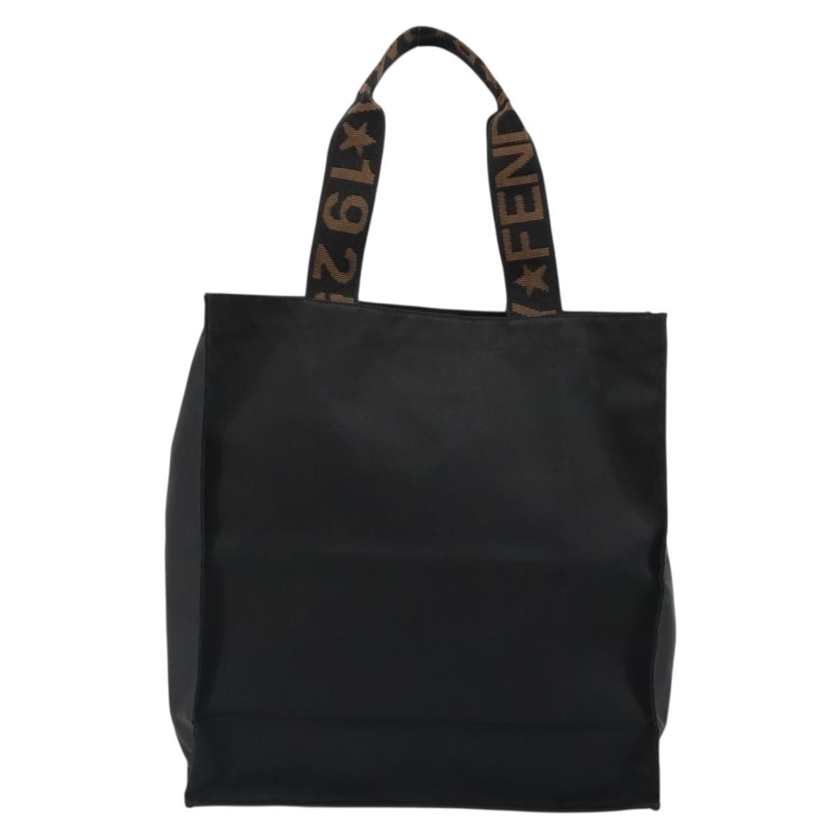FENDI Hand Bag Canvas Black Gold Auth 188494A