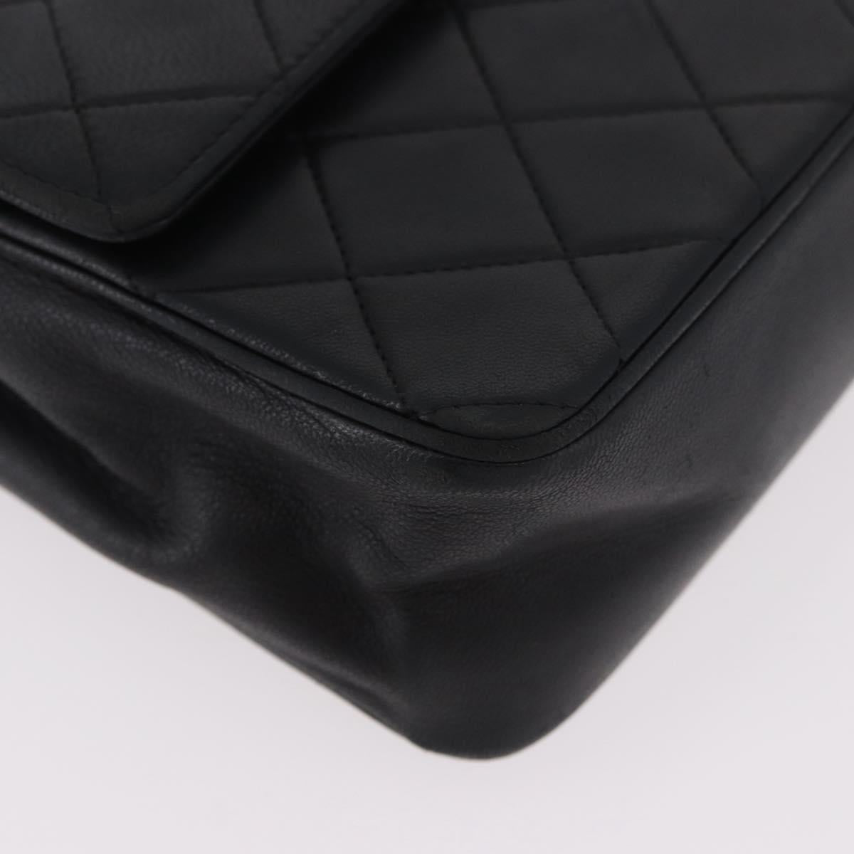CHANEL Matelasse 25 Double Flap Chain Bag Lamb Skin Black Gold CC Auth 188495A