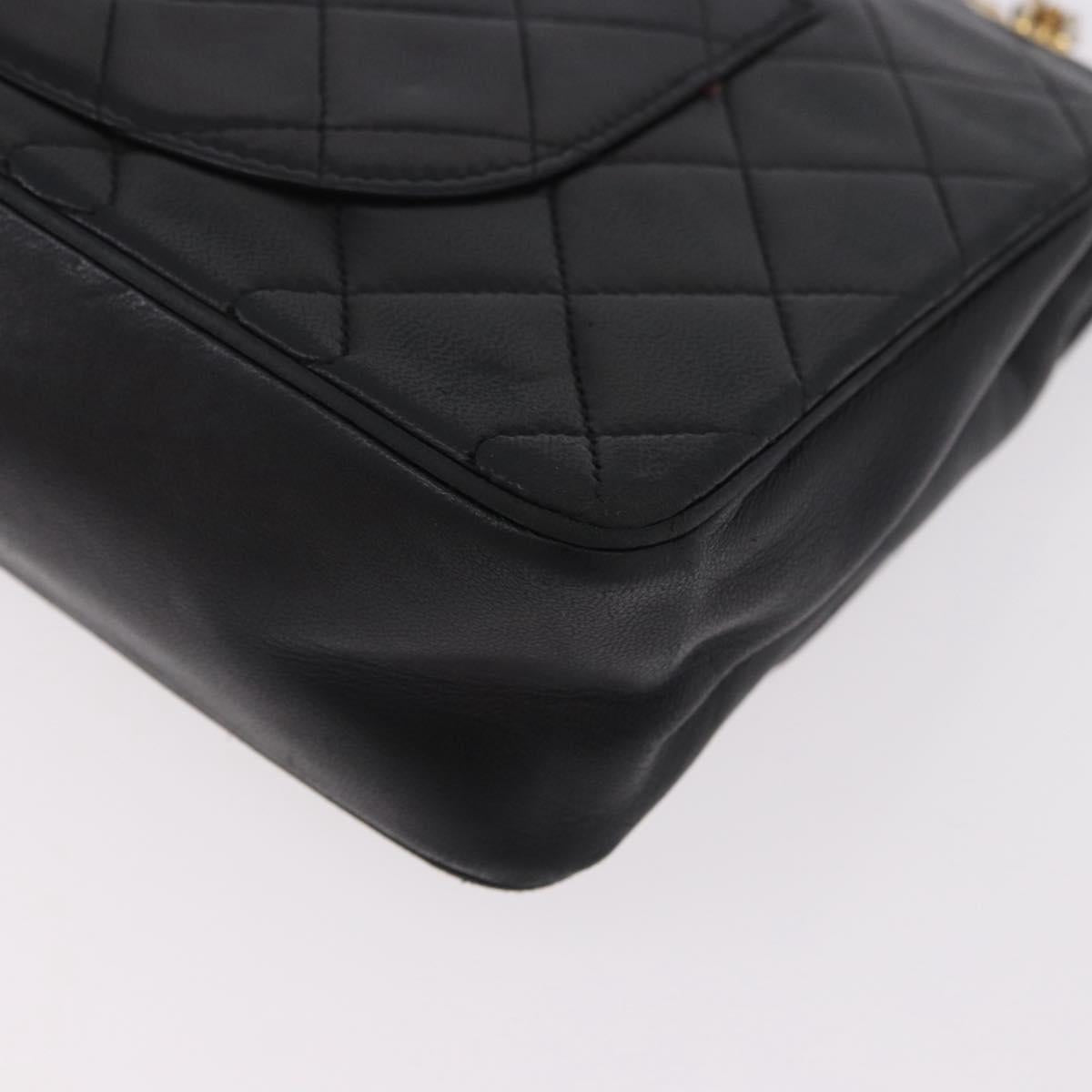 CHANEL Matelasse 25 Double Flap Chain Bag Lamb Skin Black Gold CC Auth 188495A