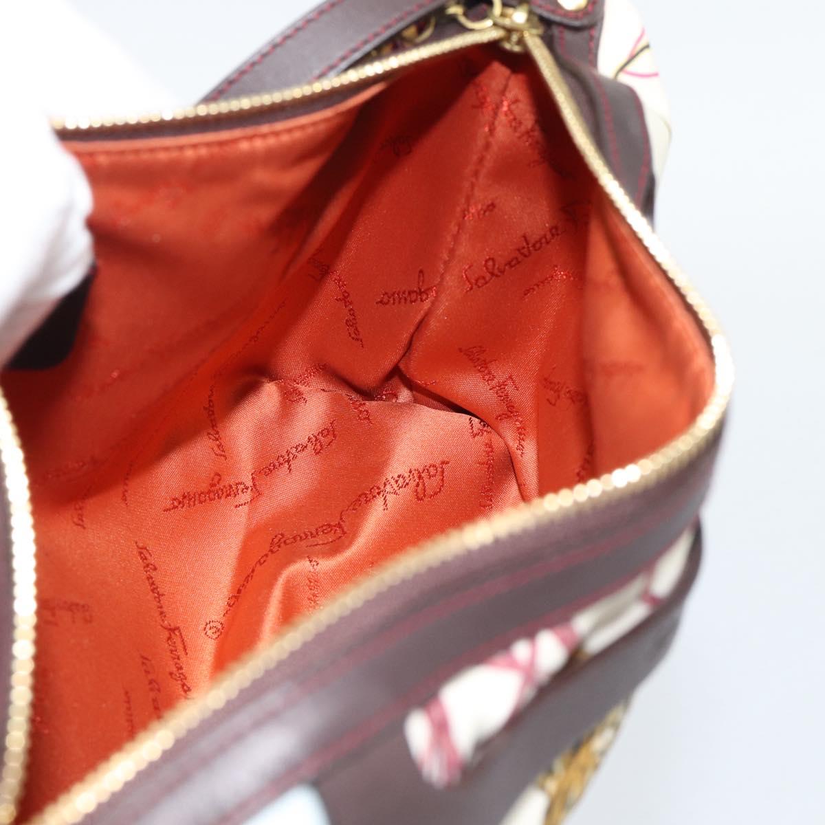 Salvatore Ferragamo Animal Pattern Hand Bag Nylon Beige Gold Auth 188499