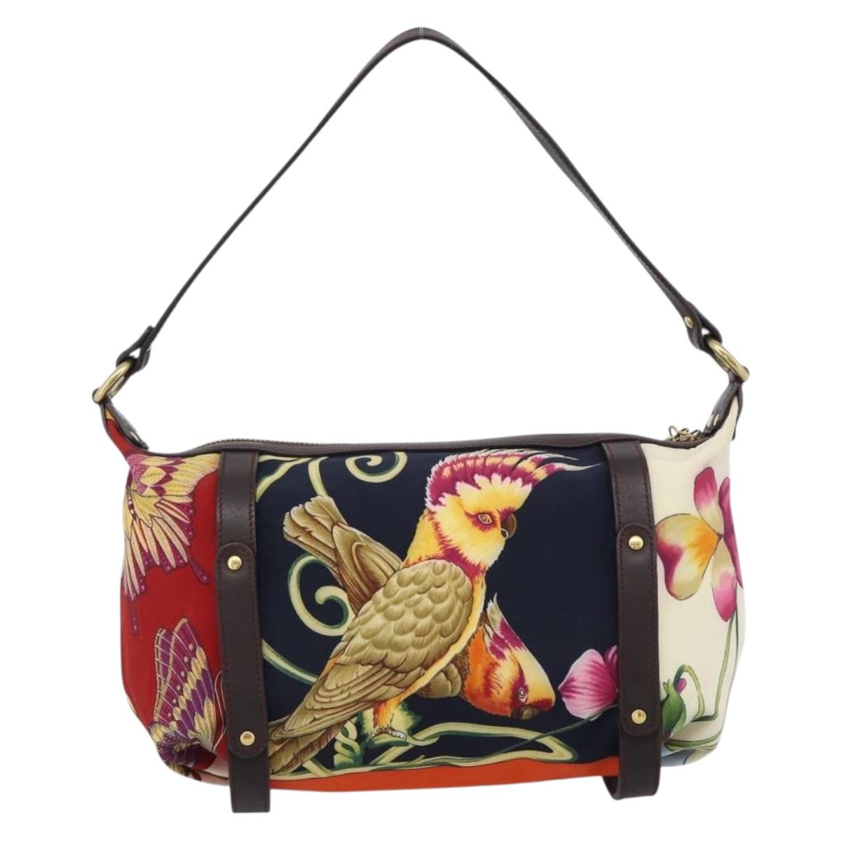 Salvatore Ferragamo Animal Pattern Hand Bag Nylon Beige Gold Auth 188499