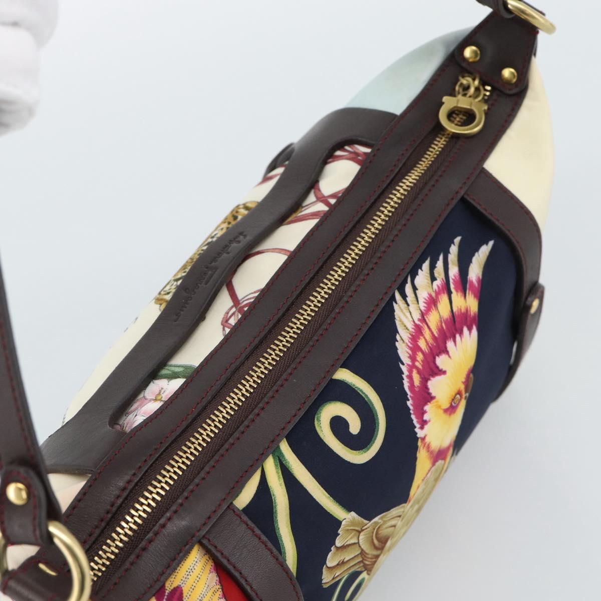 Salvatore Ferragamo Animal Pattern Hand Bag Nylon Beige Gold Auth 188499