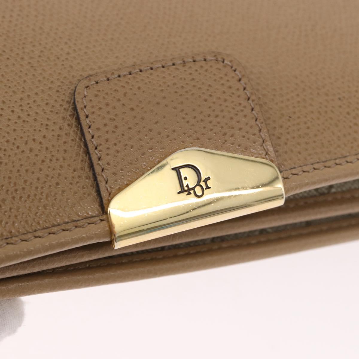 Christian Dior Chain Shoulder Bag Leather Beige Gold Auth 188501