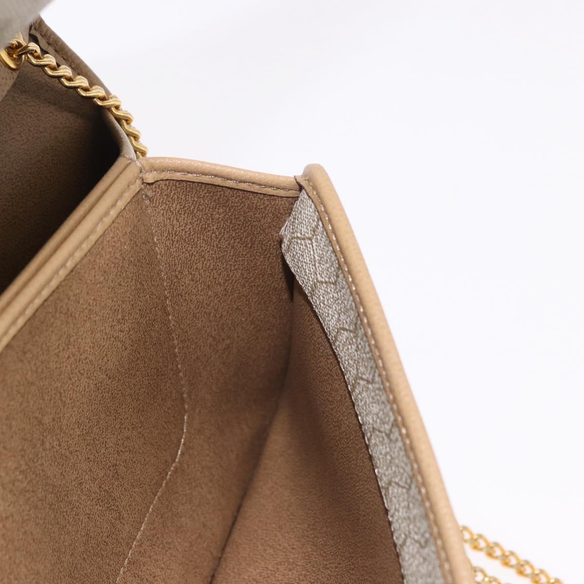 Christian Dior Chain Shoulder Bag Leather Beige Gold Auth 188501
