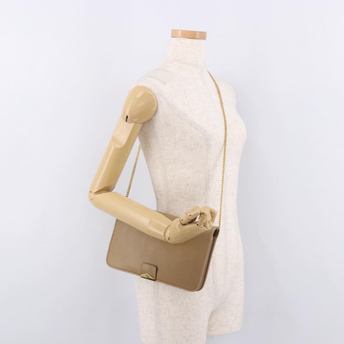 Christian Dior Chain Shoulder Bag Leather Beige Gold Auth 188501