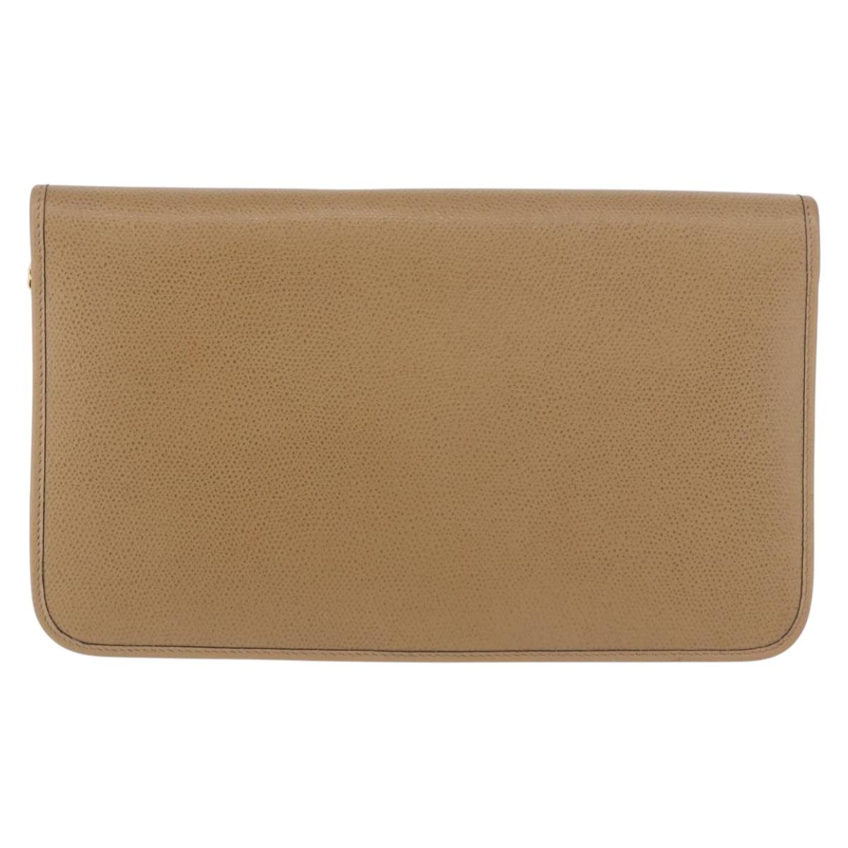 Christian Dior Chain Shoulder Bag Leather Beige Gold Auth 188501